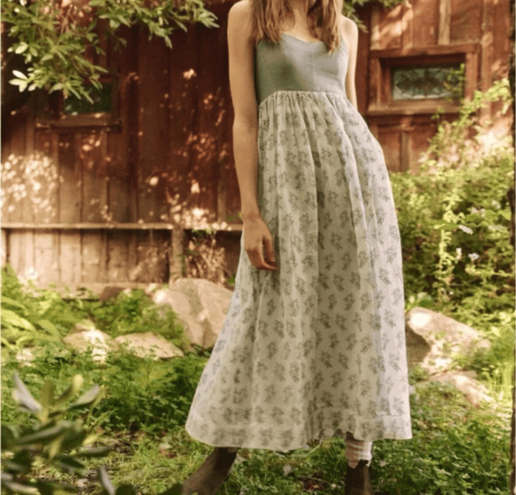 THE GREAT. Dresses & Skirts - The Great Camelia Midi Dress Size M Dusty Blue Bustier Embroidered Eyelet Boho